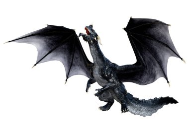 Beyaz arka planda izole edilmiş bir fantezi ejderhanın 3 boyutlu canlandırması