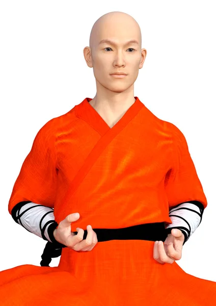 Rendering Shaolin Monk Exercising Isolated White Background — Stock Photo, Image