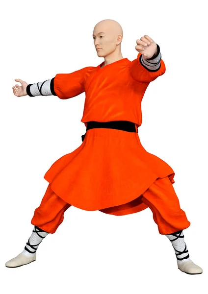 Rendering Shaolin Monk Exercising Isolated White Background — Stock Photo, Image