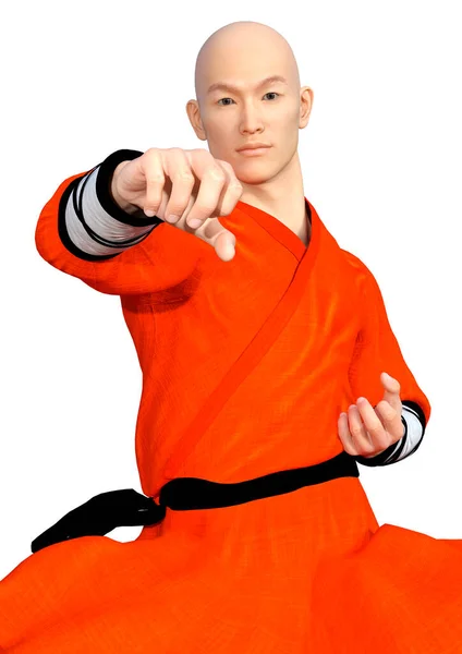 Rendering Eines Shaolin Mönchs Beim Training Isoliert Auf Weißem Hintergrund — Stockfoto