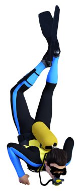 Beyaz arka planda izole edilmiş genç bir erkek dalgıcın 3D görüntüsü