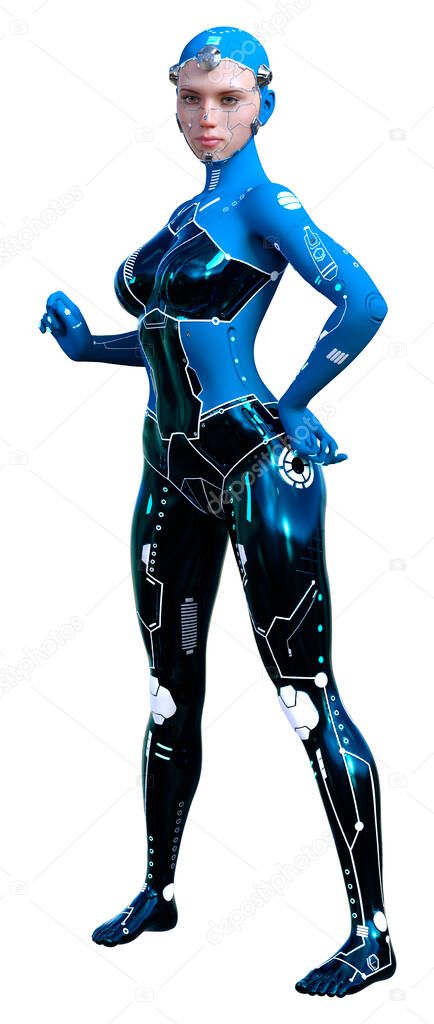 3D rendering of a female robot isolated on white background