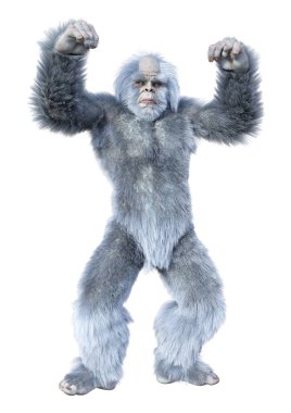 Yeti 'nin beyaz arka planda izole ettiği 3 boyutlu bir fantezi yaratığı.