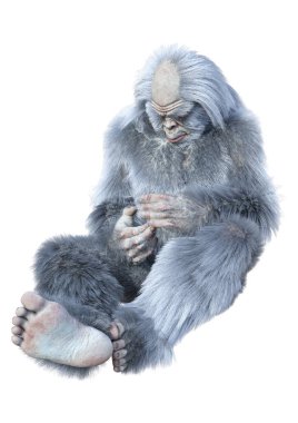 Yeti 'nin beyaz arka planda izole ettiği 3 boyutlu bir fantezi yaratığı.