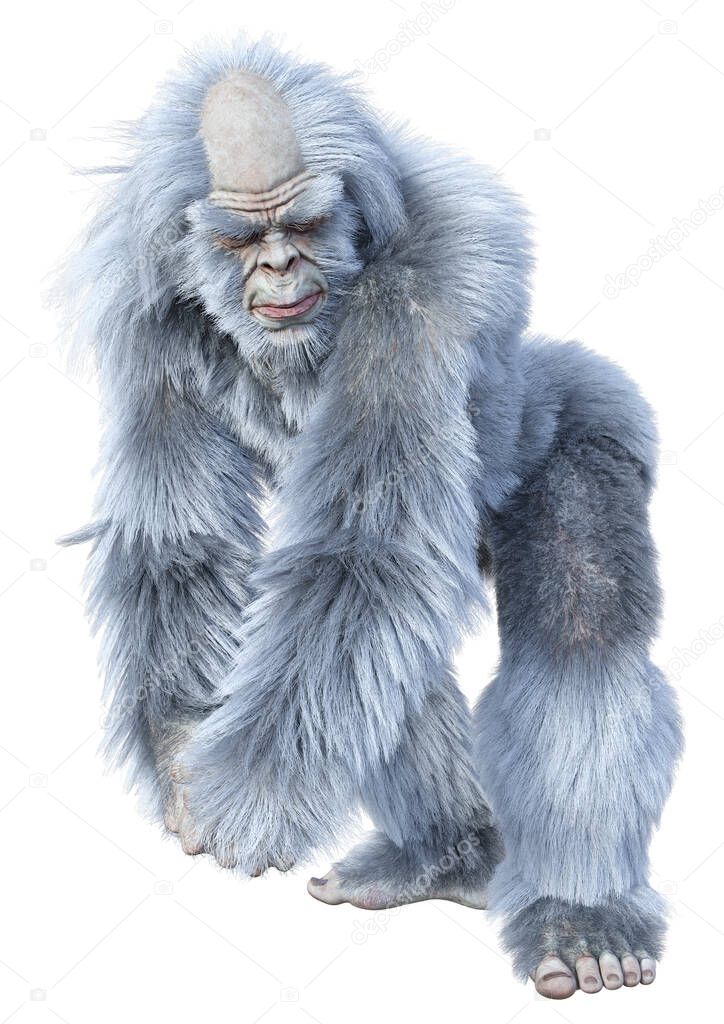 3D rendering of a fantasy creature yeti isolated on white background