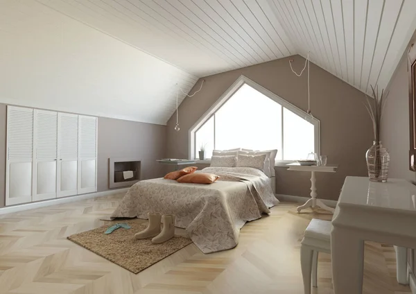 Modern Bir Yatak Odasının Boyutlu Dijital Tasarımı — Stok fotoğraf