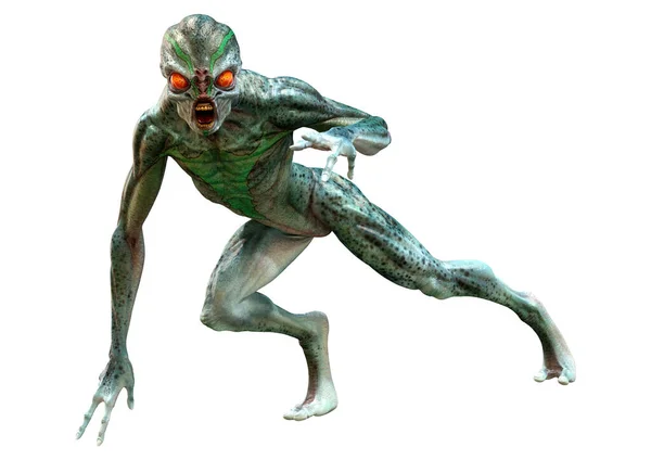 Rendering Eines Grünen Aliens Isoliert Auf Weißem Hintergrund — Stockfoto
