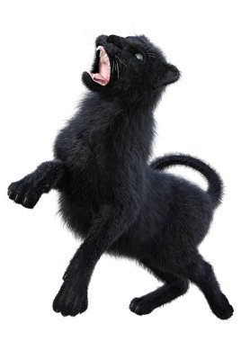 Beyaz arka planda izole edilmiş büyük bir kedi siyah panterinin 3 boyutlu görüntüsü