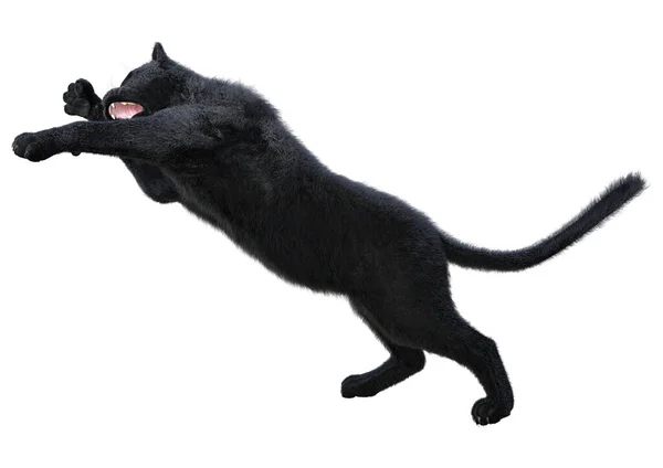 Renderelés Egy Nagy Macska Fekete Párduc Elszigetelt Fehér Háttér — Stock Fotó