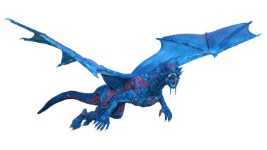 Beyaz arka planda izole edilmiş bir fantezi ejderhanın 3 boyutlu canlandırması