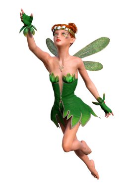 Beyaz arkaplanda izole edilmiş bir bahar perisinin 3 boyutlu canlandırması