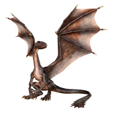 Beyaz arka planda izole edilmiş bir fantezi ejderhanın 3 boyutlu canlandırması