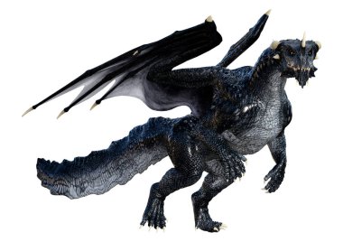 Beyaz arka planda izole edilmiş bir fantezi ejderhanın 3 boyutlu canlandırması