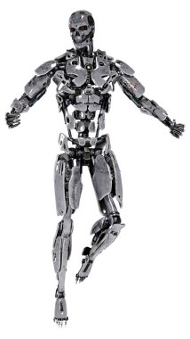 Beyaz arkaplanda izole edilmiş bir erkek robotun 3B görüntülemesi