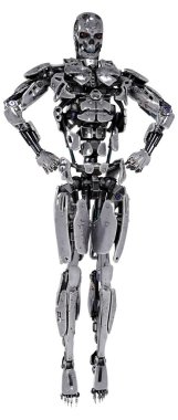 Beyaz arkaplanda izole edilmiş bir erkek robotun 3B görüntülemesi