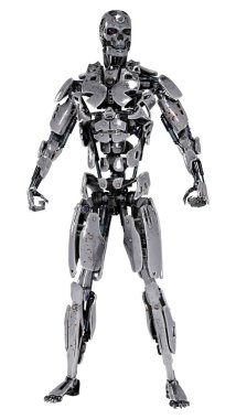 Beyaz arkaplanda izole edilmiş bir erkek robotun 3B görüntülemesi