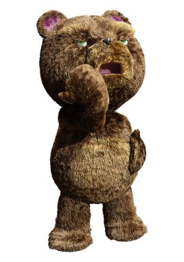 Beyaz arka planda izole edilmiş bir oyuncak ayının 3 boyutlu canlandırması