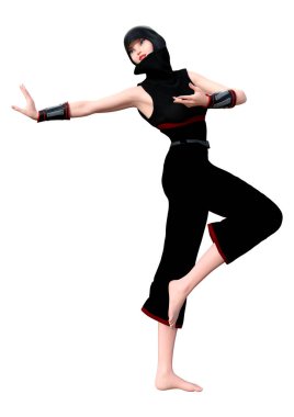 Beyaz arka plan üzerinde izole bir erkek ninja 3D render