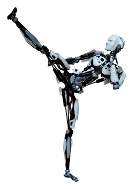 Beyaz arkaplanda izole edilmiş bir erkek robotun 3B görüntülemesi