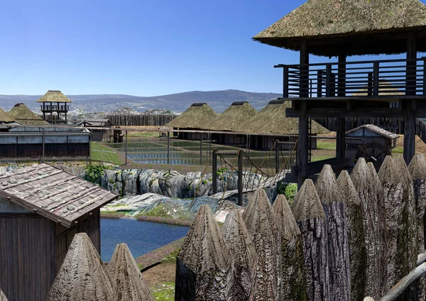Rendering Old Traditional Ninja Village — Stock Photo, Image