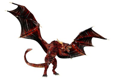 Beyaz arka planda izole edilmiş bir fantezi ejderhanın 3 boyutlu canlandırması