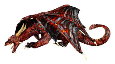 Beyaz arka planda izole edilmiş bir fantezi ejderhanın 3 boyutlu canlandırması