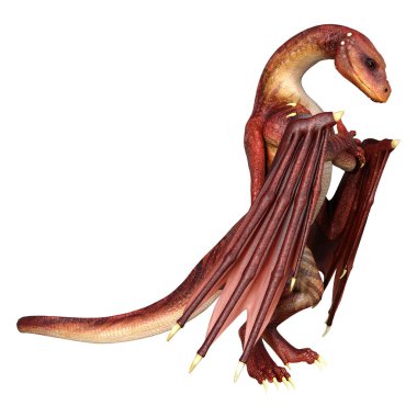 Beyaz arka planda izole edilmiş bir fantezi ejderhanın 3 boyutlu canlandırması