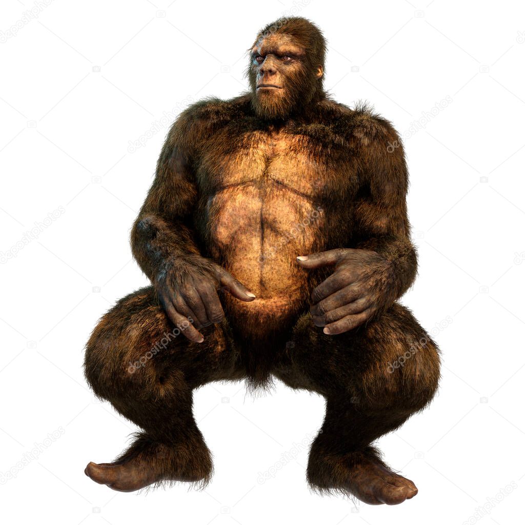 3D rendering of a Sasquatch or Bigfoot isolated on white background