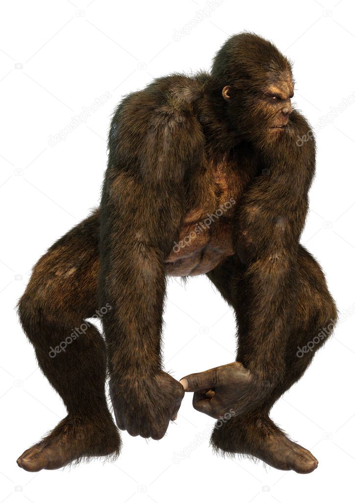 3D rendering of a Sasquatch or Bigfoot isolated on white background