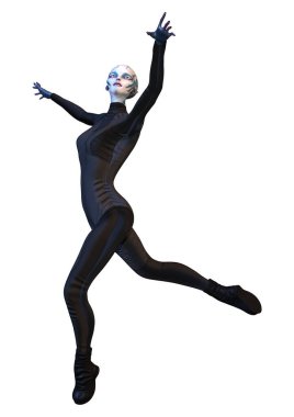 Beyaz arka planda izole edilmiş mavi dişi bir uzaylının 3 boyutlu görüntüsü