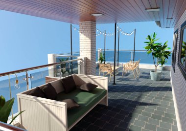 Modern bir terasın 3B görüntüsü