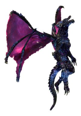 Beyaz arka planda izole edilmiş bir fantezi ejderhanın 3 boyutlu canlandırması