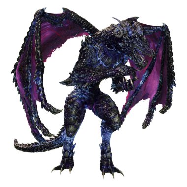 Beyaz arka planda izole edilmiş bir fantezi ejderhanın 3 boyutlu canlandırması