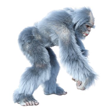 Yeti 'nin beyaz arka planda izole ettiği 3 boyutlu bir fantezi yaratığı.