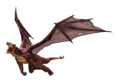 Beyaz arka planda izole edilmiş bir fantezi ejderhanın 3 boyutlu canlandırması