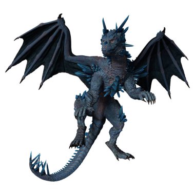 Beyaz arka planda izole edilmiş bir fantezi ejderhanın 3 boyutlu canlandırması