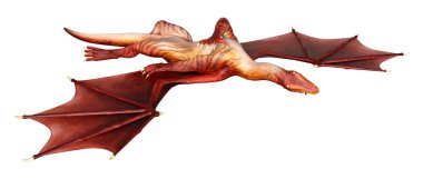 Beyaz arka planda izole edilmiş bir fantezi ejderhanın 3 boyutlu canlandırması