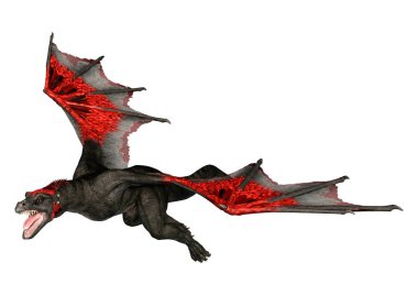 Beyaz arka planda izole edilmiş bir fantezi ejderhanın 3 boyutlu canlandırması