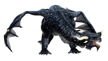 Beyaz arka planda izole edilmiş bir fantezi ejderhanın 3 boyutlu canlandırması