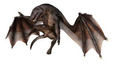 Beyaz arka planda izole edilmiş bir fantezi ejderhanın 3 boyutlu canlandırması