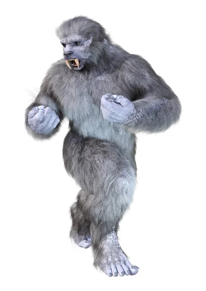 Darstellung Eines Schneelebewesen Oder Eines Bigfoot Isoliert Auf Weißem Hintergrund — Stockfoto