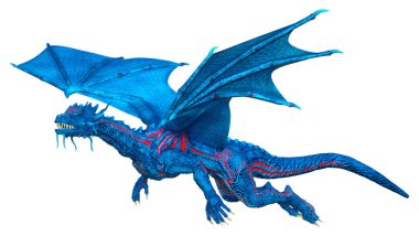 Beyaz arka planda izole edilmiş bir fantezi ejderhanın 3 boyutlu canlandırması