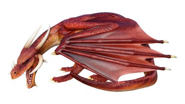 Beyaz arka planda izole edilmiş bir fantezi ejderhanın 3 boyutlu canlandırması