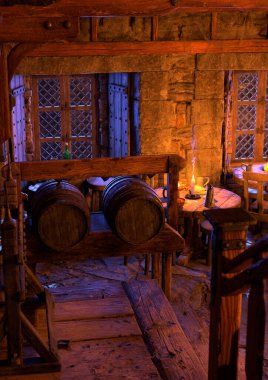 Bir ortaçağ tavernasının 3 boyutlu canlandırması