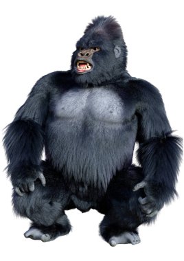 Beyaz arkaplanda izole edilmiş bir siyah goril görüntüsü