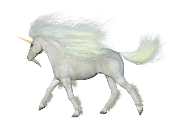 Rendu Une Licorne Blanche Fantaisie Isolée Sur Fond Blanc — Photo