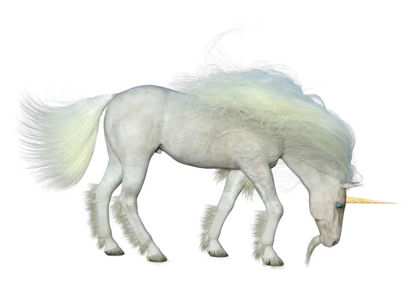 Rendering Fantasy White Unicorn Isolated White Background — Stock Photo, Image