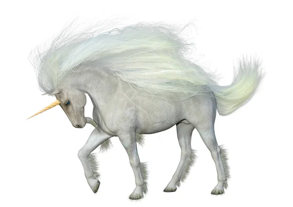 Representación Unicornio Blanco Fantasía Aislado Sobre Fondo Blanco —  Fotos de Stock
