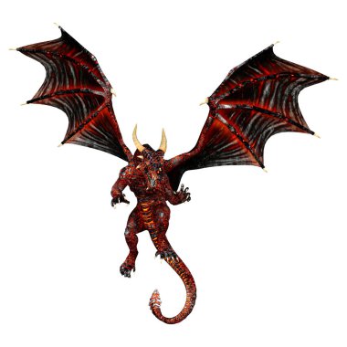 Beyaz arka planda izole edilmiş bir fantezi ejderhanın 3 boyutlu canlandırması