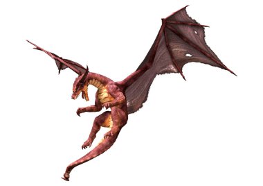 Beyaz arka planda izole edilmiş bir fantezi ejderhanın 3 boyutlu canlandırması